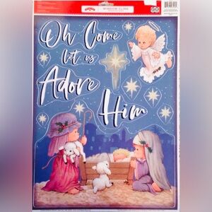Vinyl Static Window Clings Christmas Children As Mary Joseph Baby Jesus Nativity